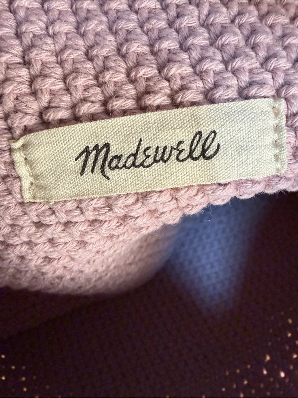 Madewell Crochet Shopper Tote Bag Wisteria Dove Pink Mauve Woven Purse EUC